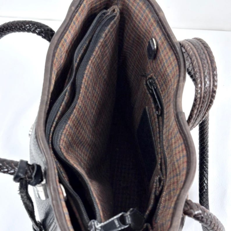 Brighton Gigi bucket bag Black Brown Leather Heart Hardware Braided Straps image 14