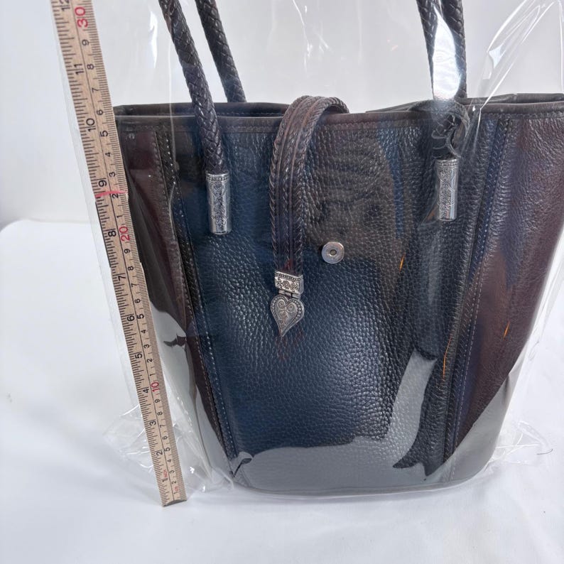 Brighton Gigi bucket bag Black Brown Leather Heart Hardware Braided Straps image 16