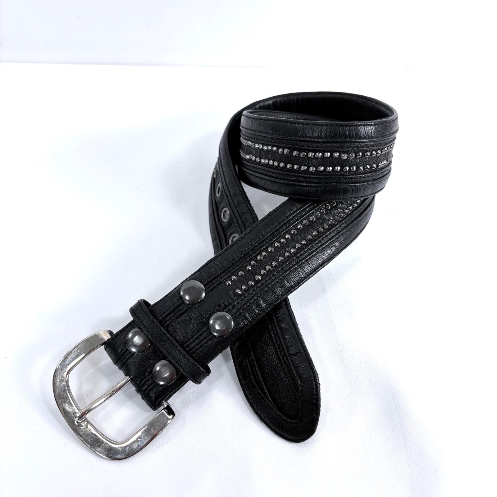Black Studded Wide Oversized Vegan Leather Belt Square Buckle 90s Size M Amazon.com: macoking Studded Wide Belts for Women Elastic  main image 3