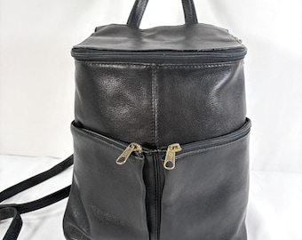 Hobo International Backpack Black Leather Vintage Zip Pocket Mini Bag 90's