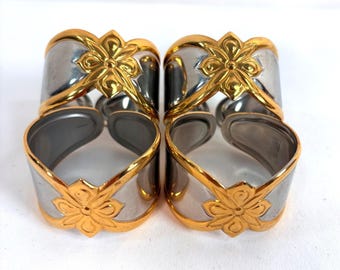 Gorham Napkin Rings Silver Gold Two Tone Golden Melon Bud Floral Set of 4