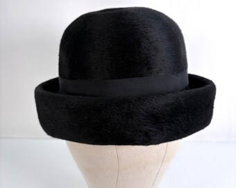 Styled by Coralie Hat Trevi Wool Fur Blank Black Pillbox Grosgrain Ribbon Italy