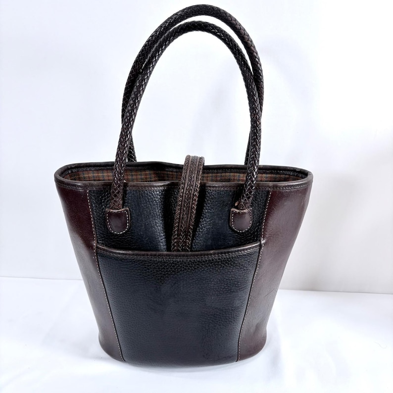 Brighton Gigi bucket bag Black Brown Leather Heart Hardware Braided Straps image 2