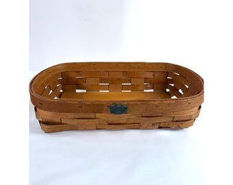 Peterboro Basket Co Woven Wood Rectangular Storage Basket Brown Handcrafted USA
