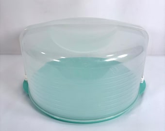 Tupperware Cake Taker Mint Green Reversible Base Translucent Lid 1256 1257