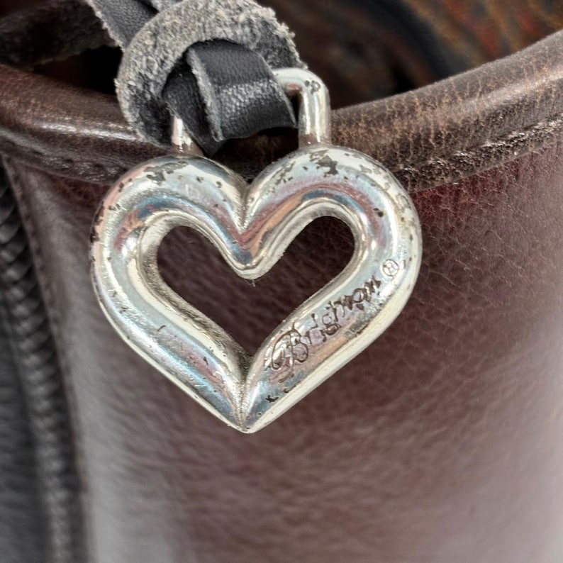 Brighton Gigi bucket bag Black Brown Leather Heart Hardware Braided Straps image 9