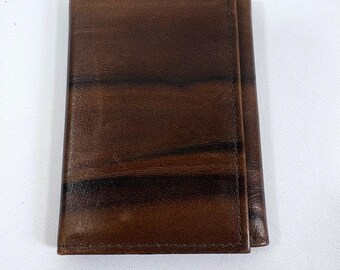 Amity Trifold Wallet Brown Cowhide Leather Striped Patina Herringbone Lining VTG