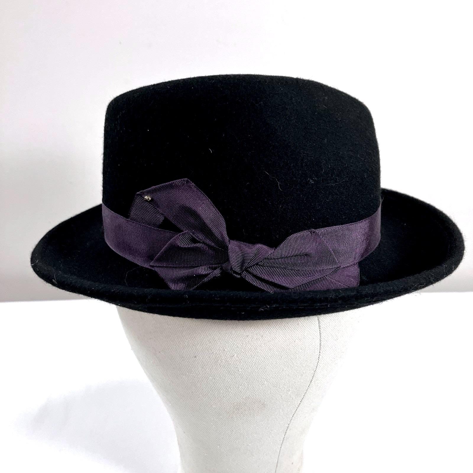 Grace Hats Fedora Black Wool Felt Purple Grosgrain Ribbon  display picture 2