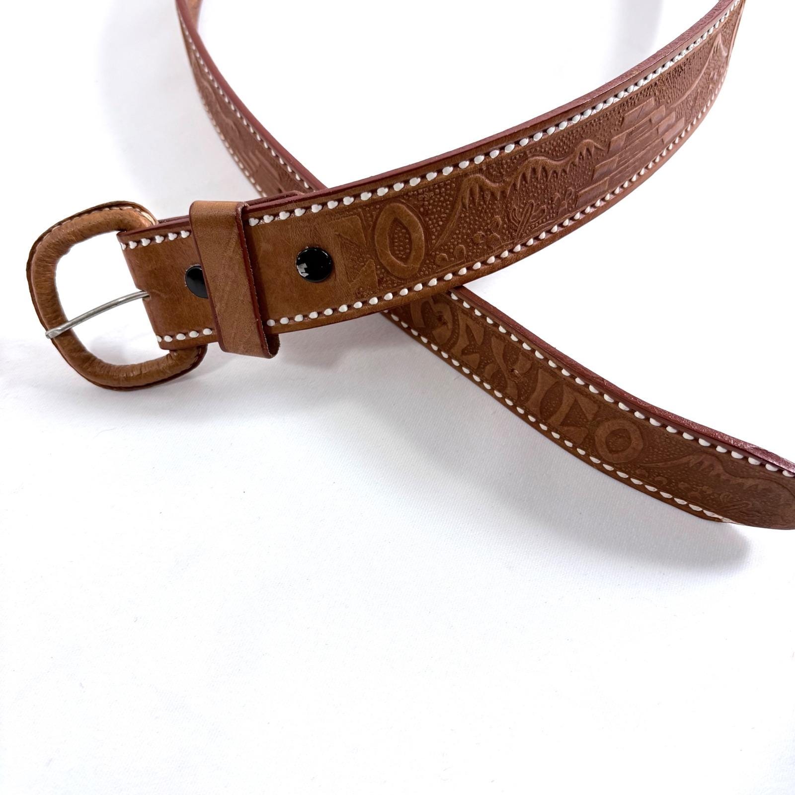 Vintage Mexico Hand Woven Cat & Fish Leather Belt Unique Tan Size 28-32 Mexican Tooled Leather Belt - Etsy main image 2