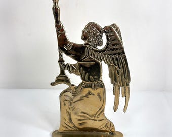 Vintage Brass Kneeling Angel Taper Candle Holder Gold Winged Figurine 12 Inch