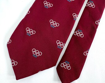 Montgomery Ward Necktie Burgundy USA Olympic Rings Logo Vintage Polyester Tie