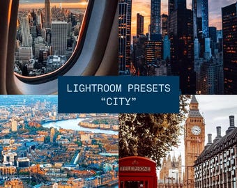 May include: A collage of four images showcasing cityscapes. The top left image shows a view of New York City from an airplane window. The top right image shows a cityscape at sunset with tall buildings. The bottom left image shows a view of London with the Tower Bridge and the River Thames. The bottom right image shows a red telephone booth and a black taxi cab on a street in London.