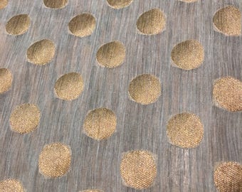 5yd 25" cut piece Banarasi silk cotton artisan handloom fabric, India, gorgeous metallic thread gold polka-dots.45" W (full sari length)