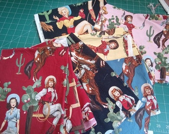 Cowgirl pinup fabric scraps - Alexander Henry - back in the saddle and from the hip