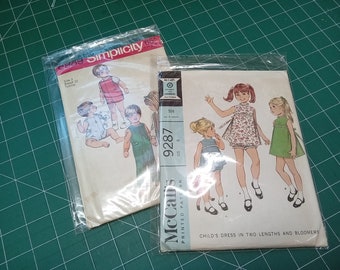 Two different vintage child patterns - Simplicity 8989 - size 3 - Toddlers jumpsuit in two lengths and shirt and McCalls 9287 size 6