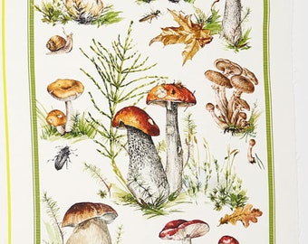 Printed Cotton Tea Towel - 20 by 30 inches - Acorn - Vegetable - Rooster - Pumpkin - Grape - Mushroom - Tea - Made to order