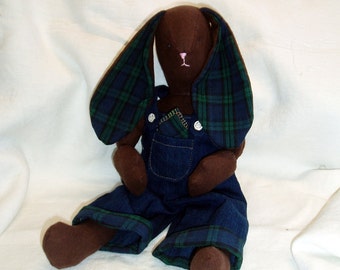 Bunny doll -  solid flannel with contrasting flannel ears- 14" tall - removable clothing - handmade to order