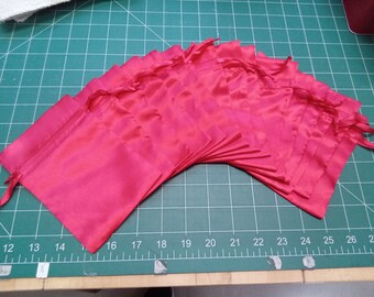 Fifteen 3 inches by 6 inches red satin drawstring bags - 15 total - ready to ship