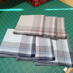 3 Embroidery hankie blanks - 15 inches square - plaid corners red or blue - 3 pack