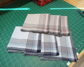 3 Embroidery hankie blanks - 15 inches square - plaid corners red or blue - 3 pack