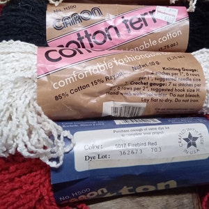 Caron cotton terry - vintage yarn - black or red   - ready to ship