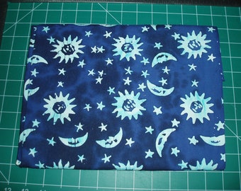 Moon and Sun Blue Batik Cotton Fabric