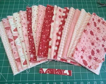 Valentines layer cake - 17 ten by ten-inch squares - hearts, flowers, kisses and printsOut of Print - Pre-Cut Fabric