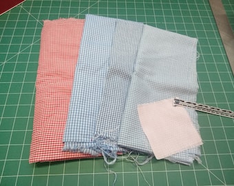 Gingham Stash builder - 5 pieces - red, blue, pink - 1/8 inch squares