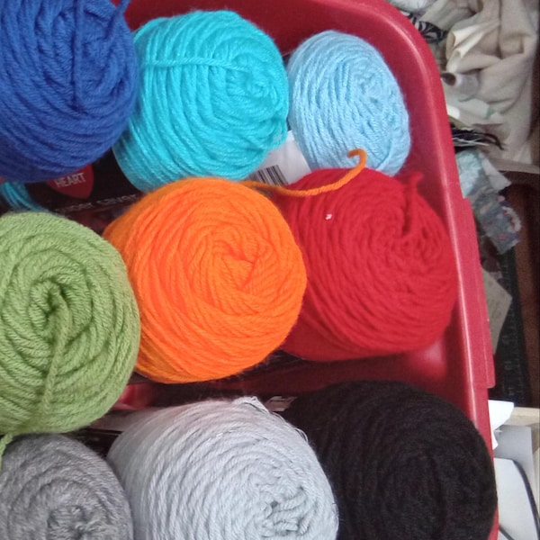 Red Heart Super Saver Worsted Acrylic Yarn - grey, red, turquoise