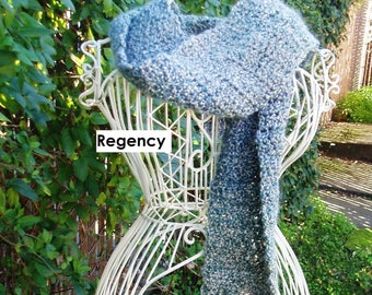 Hand Crochet Scarf - Homespun Lion Brand Yarn, Regency Blue