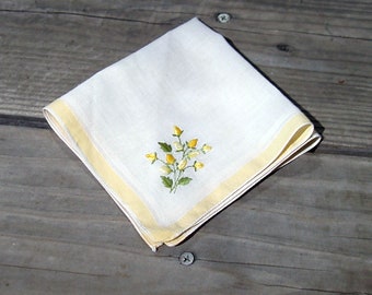 Lovely Vintage Hankie - Embroidered Mid Century - Yellow - ready to ship