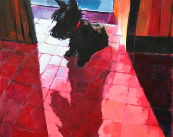 Scottie in the doorway acrylic painting on canvas