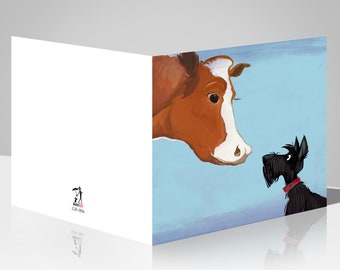 Scottie and a cow - set of 5+1 greeting cards