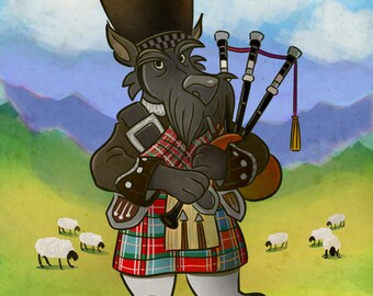 Scottie wearing traditional Scottish uniform digital print