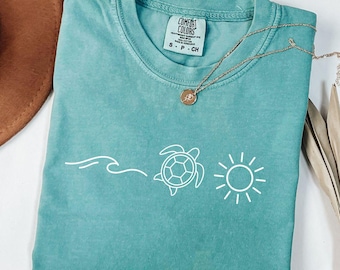 Maglietta con sole e tartaruga marina, PNG estivo, PNG da spiaggia, maglietta estiva, regalo per donna, maglietta da spiaggia, maglietta estiva da donna, PNG con vibrazioni estive, maglietta con oceano
