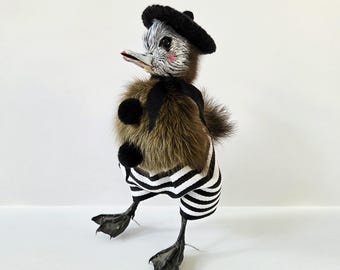 Taxidermy Duckling Mime- MADE TO ORDER, French Pantomime Painted Clown, Vaudeville Lover Gift, Cute Circus Curiosities, Unique Bird Mounts