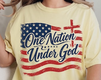 One Nation Under God PNG, Patriotic Christian Sublimation, American Flag Cross Digital Download, 4th Of July DTF, Memorial Day Faith Tee