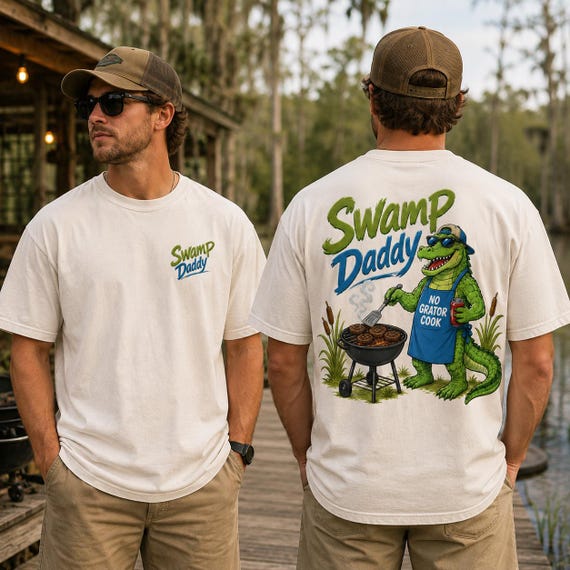 Swamp Daddy Png, Funny BBQ Shirt Design Front Back, Grilling Gator Sublimation, Fathers Day DTF Transfer, Cajun Dad Digital Download File