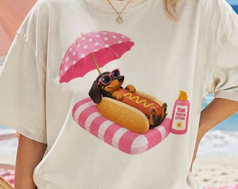 Funny Dachshund Summer PNG, Wiener Dog Sublimation, Hot Dog Pool Party Digital Download, Cute Dog Vacation Graphic Tee, Puppy Beach DTF