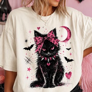 Pink Grunge Black Cat PNG, Pastel Goth Halloween Sublimation, Coquette Spooky Digital Download, Emo Witchy Kitty File, Creepy Cute Art