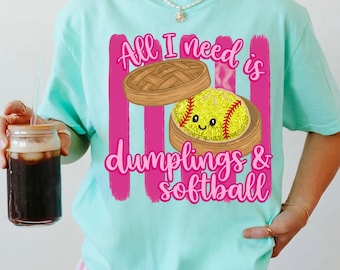 Dumplings and Softball PNG, Kawaii Girls Sports Sublimation, Funny Game Day Graphic, Cute Youth Softball DTF, Pink Digital Download