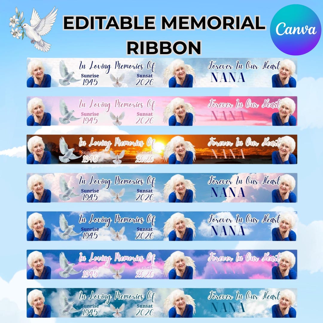 Editable Memorial Ribbon Canva Template, Funeral Ribbon Frame, in ...