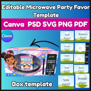 Modèle de cadeau modifiable au micro-ondes, boîte à sucreries pour micro-ondes à faire soi-même, boîte à collation d'anniversaire personnalisée, modèle de toile, cadeaux d'enfants, boîte de pop-corn