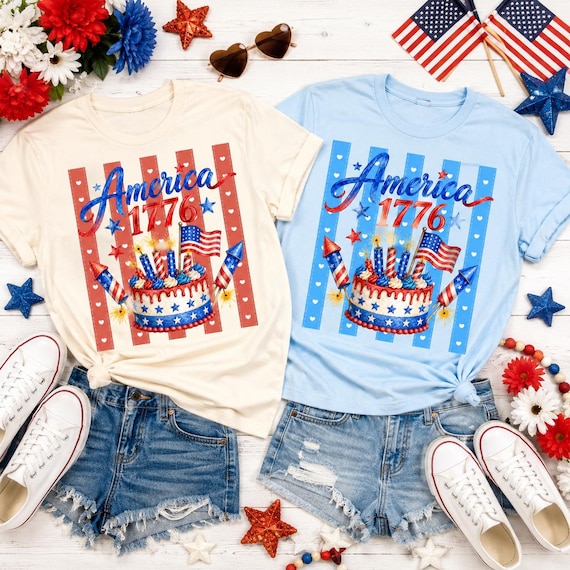 America 1776 PNG, Patriotic Birthday Cake Sublimation, 4th Of July Watercolor Digital Download, Coquette USA Graphic Tee, Preppy July DTF