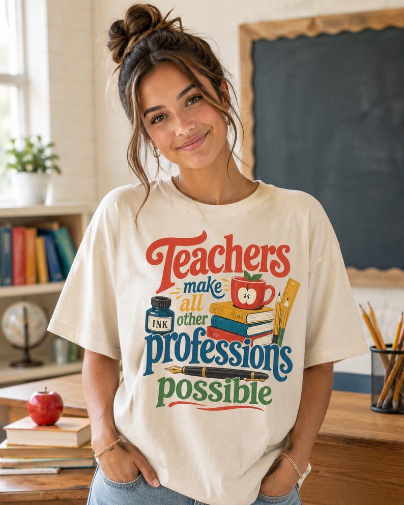 Inspirational Teacher Quote PNG, Teachers Make All Professions Possible Sublimation, Retro Educator Digital Download, Back to School Shirt image 3