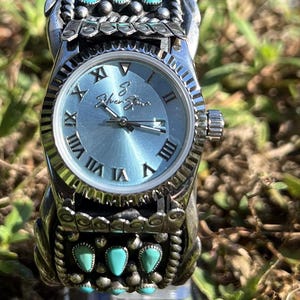 Azur Mond - Vintage Türkis & Sterling Silber Manschette Armbanduhr Frauen Armbanduhr 22 Steine rot / schwarz Bevel Saphir Kristall