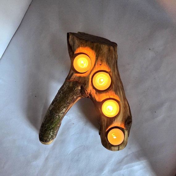 Rustic Tealight Holder | Wooden Centrepiece | Rustic Earthy Decor by Bough & Burrow