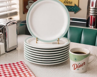 Vintage Shenango China Lawrence Ware Dinner Plates Set of 8 Mint Green Restaurant Ware Farmhouse Table Mid Century Dining