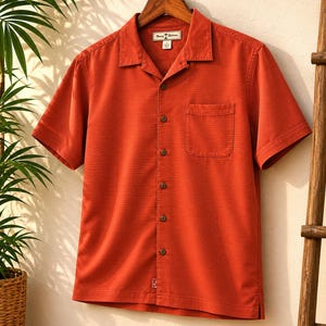 Vintage Tommy Bahama Silk Camp Shirt Orange Embroidered Hawaiian Resortwear image 1