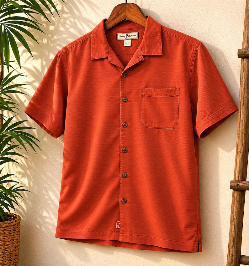 Vintage Tommy Bahama Silk Camp Shirt Orange Embroidered Hawaiian Resortwear image 1